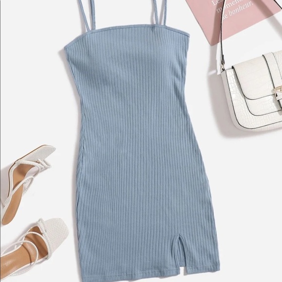 Light Blue Rib Knit Dress - Picture 2 of 5
